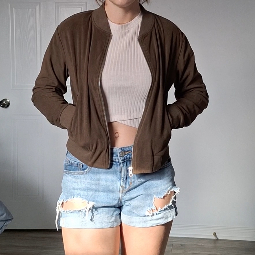 Suede green zip up